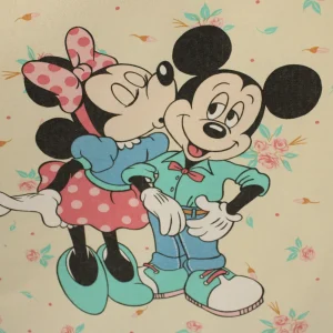 布団カバー ミッキー ミニー 花 アイボリー