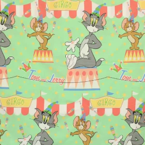 145*110 シーツ解体生地 トム＆ジェリー サーカス パステルグリーン