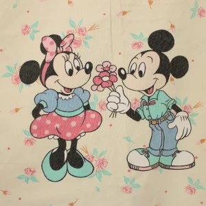 布団カバー ミッキー ミニー 花 アイボリー