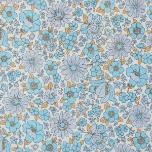 50*65 レトロ 水色の花 ブルー