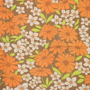 50*65 レトロ 花 オレンジ ブラウン 白 花畑